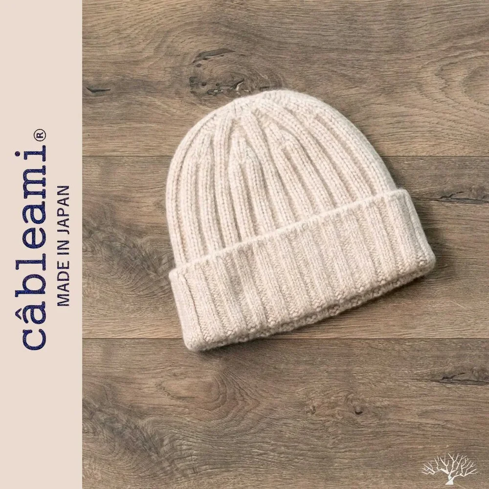 CABLEAMI ~ 100% Cashmere 2x2 Rib Watch Cap - Light Beige NWOT - Picture 9 of 9
